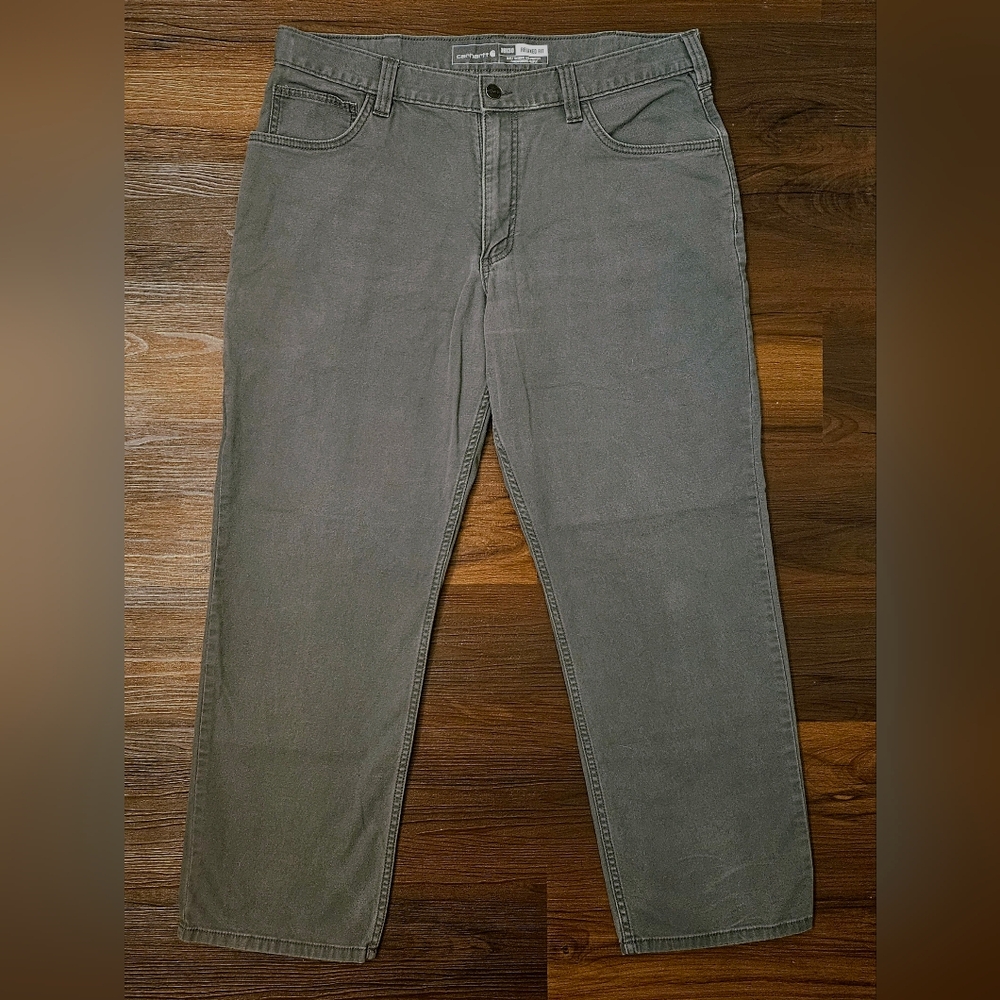 Carhartt Gray Rugged Flex Relaxed Fit Canvas 5-Pocket Work Pants 35x28 BN2517-M